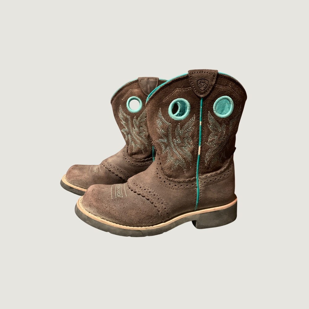 Ariat Western Boots Kids Size 2 10042537 Brown Turquoise Suede Cowgirl Rodeo